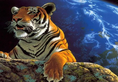 Tiger - predator, space, cat, artwork