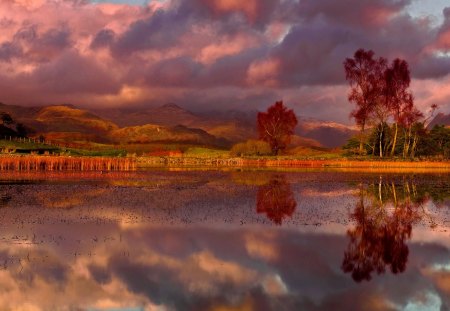 EVENING REFLECTION - reflections, nature, sky, clouds, water