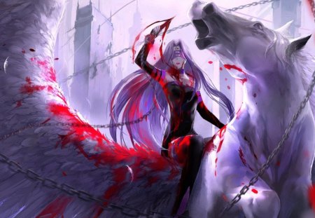 Assasin - assasin, horse, servant, fate zero, anime, pegasus, blood, fate stay night