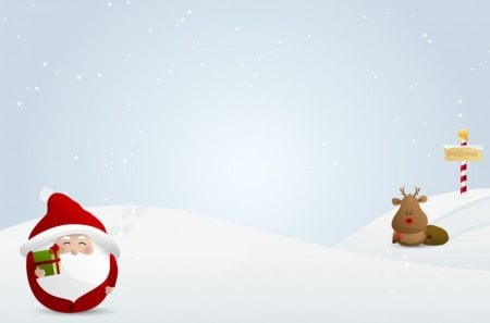 Christmas - red, winter, reindeer, christmas, blue, santa claus, white, sky, snow