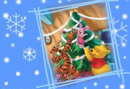 pooh - decorating, tree, blue, pooh