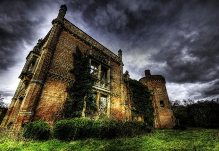 rougham hall in suffolk england hdr - clouds, mansion, abandoned, hdr, grass