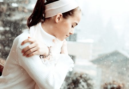 â€¢âœ¿â€¢ Snow Hug â€¢âœ¿â€¢ - hug, love, young girl, close, winter, nature, white, forever, merry christmas, snow, beautiful, near, cold season