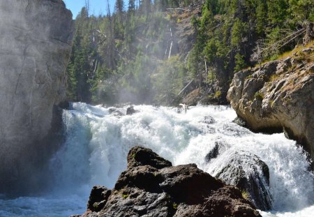 Waterfall in Yellowstone - nature, mountain, waterfall, river