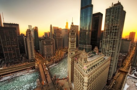 Chicago River, skyscrapers - usa, skyscrapers, river, chicago