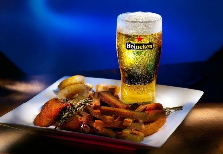 Beer - beer, food, chips, blue