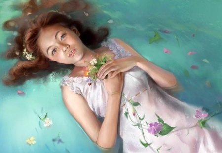 can`t live without you - artistic, flowers, women, sad, painting, alone