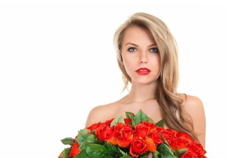 *** Beauty with roses *** - woman, beauty, people, roses, bunch