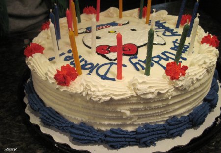 Happy Birthday cake - white, cake, red, photography, candles, blue, green