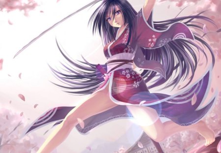 Katana Blossom - purple, hot, girl, kimono, pink