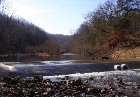 water - trees, water, mountain, rocks