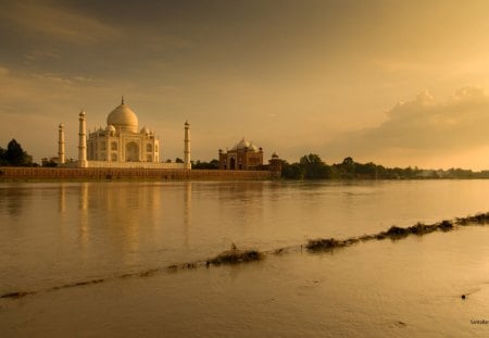 Taj Mahal - mahal, river, taj, waters