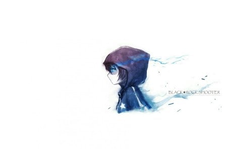 Black Rock Shooter - girl, eyes, shooter, hood, black, jacket, white, star, abstract, blue, anime, rock