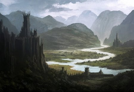 Knight's Castle - abstract, cg, river, castle