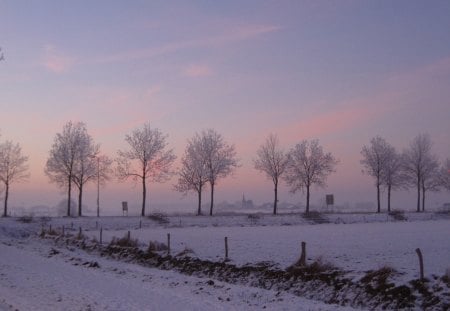 ***   Winter   *** - sky, trees, winter, sunset, nature, cold, beautiful, red, snow, blue