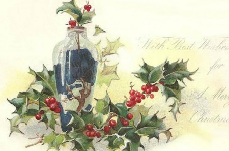 Merry Christmas! - vase, winter, mistletoe, blue, swason, christmas, red, green, card