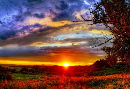 SUNBURST at DUSK - nature, sky, clouds, sun, sunset