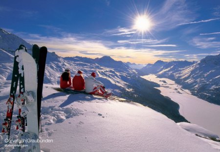 'Vacations in Switzerland' - love four seasons, corvatsch, xmas and new year, christmas, scenery, frosty, mountains, winter, sports, winter holidays, weird things people wear, places, people, snow, beautiful, frozen, holidays, hats, getaways, switzerland, travels, scarfs, view, relaxing, skiing, nature, vacations, magnificent, attractions in dreams, friends, shoes, coats, sunshine