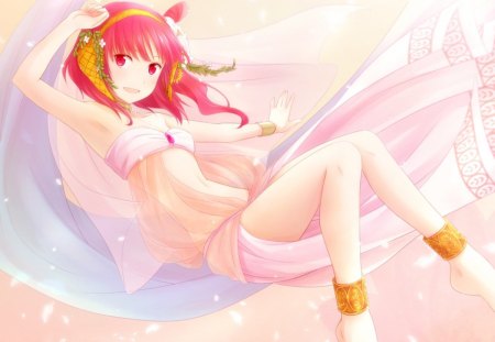 Morgiana - game, girl, pink, anime, oriental, red hair, cute