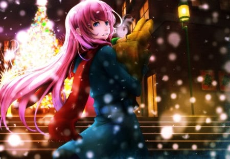 beautiful night - nigth, girl, pretty, beautiful, anime, cute, christmas