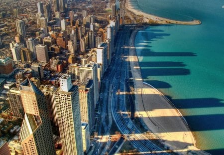 chicago beach - beach, lake, road, chicago