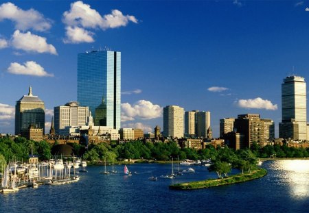 boston buildings and beach - boston, buildings, beach, sky