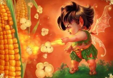 Popcorn Fairy - popcorn, fantasy, fire, wings, corn, fairy