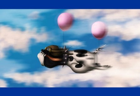 Flying dog - fun, ballon, funny, flying, dog