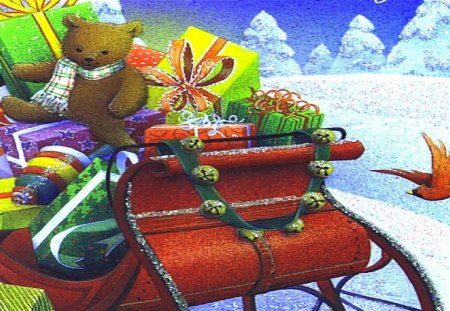 Santa's Sleigh - sleigh, presents, snow, christmas, trees, father christmas, santa