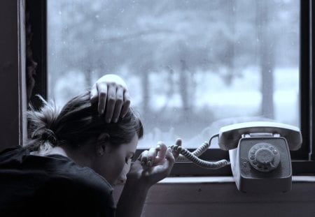 And he does not call ... - call, sadness, lonely, window, girl, phone