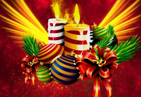 Christmas decoration - nice, new year, candles, colorful, winter, rivvon, lovely, christmas, flame, balls, pretty, red, beautiful, mood, holiday, decoration