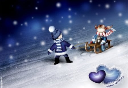 Christmas Love - christmas, boy, winter, nature, girl, love