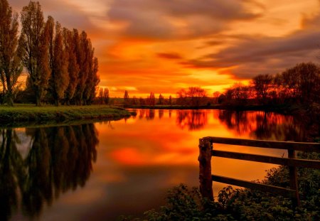 ENCHANTING SUNSET - nature, sunset, trees, river