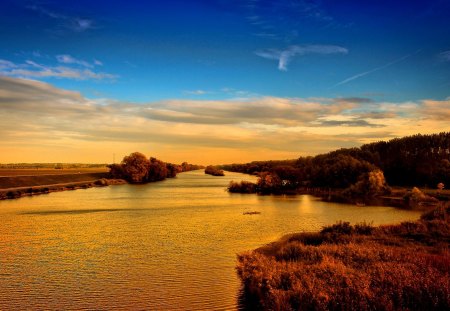 RIVER VIEW - nature, forest, river, clouds, ripples