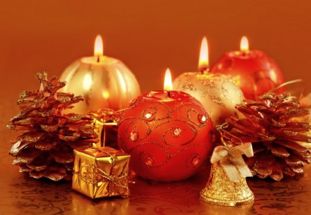 HOLIDAY LIGHTS - new year, cones, candle, decorations, candles, holiday, christmas, gold