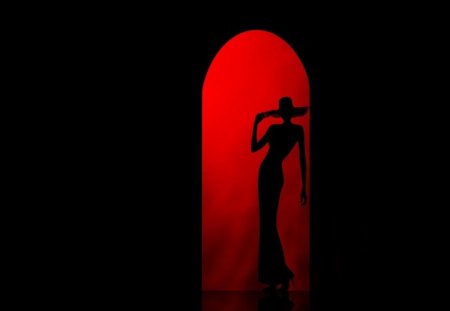 Silhouette - hat, silhouette, red, woman