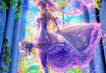 Promise to Heart - pretty, anime, female, dress, long hair, bride, anime girl, beautiful, hot, wedding, girl, beauty, sweet, flower, petals, bouquet, cg, fantasy, sexy