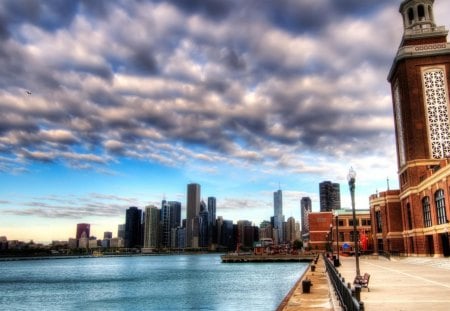 beautiful city waterfront hdr - clouds, city, hdr, waterfront, bay