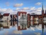 reflection in a flooded european town