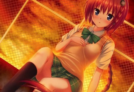 Anime - school uniform, red hair, anime, sunset, awesome, long hair