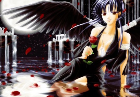 black girl with black wings - black, girl, wings