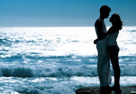 romantic couple on the beach - sand, couple, beach, romantic