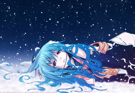 anime girl - anime, girl, blue, snow