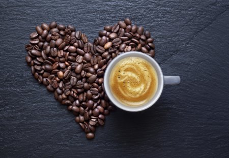 Coffee Love - heart, beans, coffee, cup of coffee, love, coffee time, cup