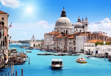 Venice - sky, italy, boats, venice, sun, water, italia, grand canal, architecture