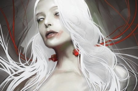 risen angel - white, dark, angel, hairs, widescreen