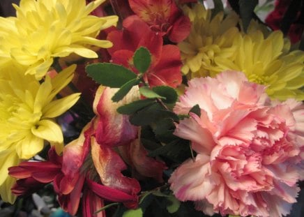 Bouquet of mix flowers - yellow, red, pink, photography, green, flowers