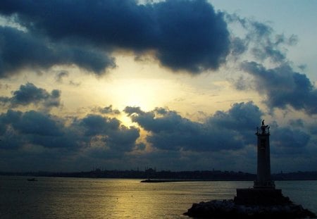 lighthouse at sunset in istanbul turkey