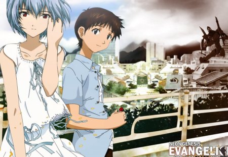 Rei with Shinji - evangelion, shinji, anime, rei