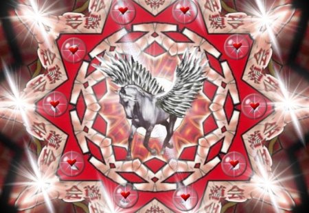 heart of pegasus - colors, rred, heart, unicorn